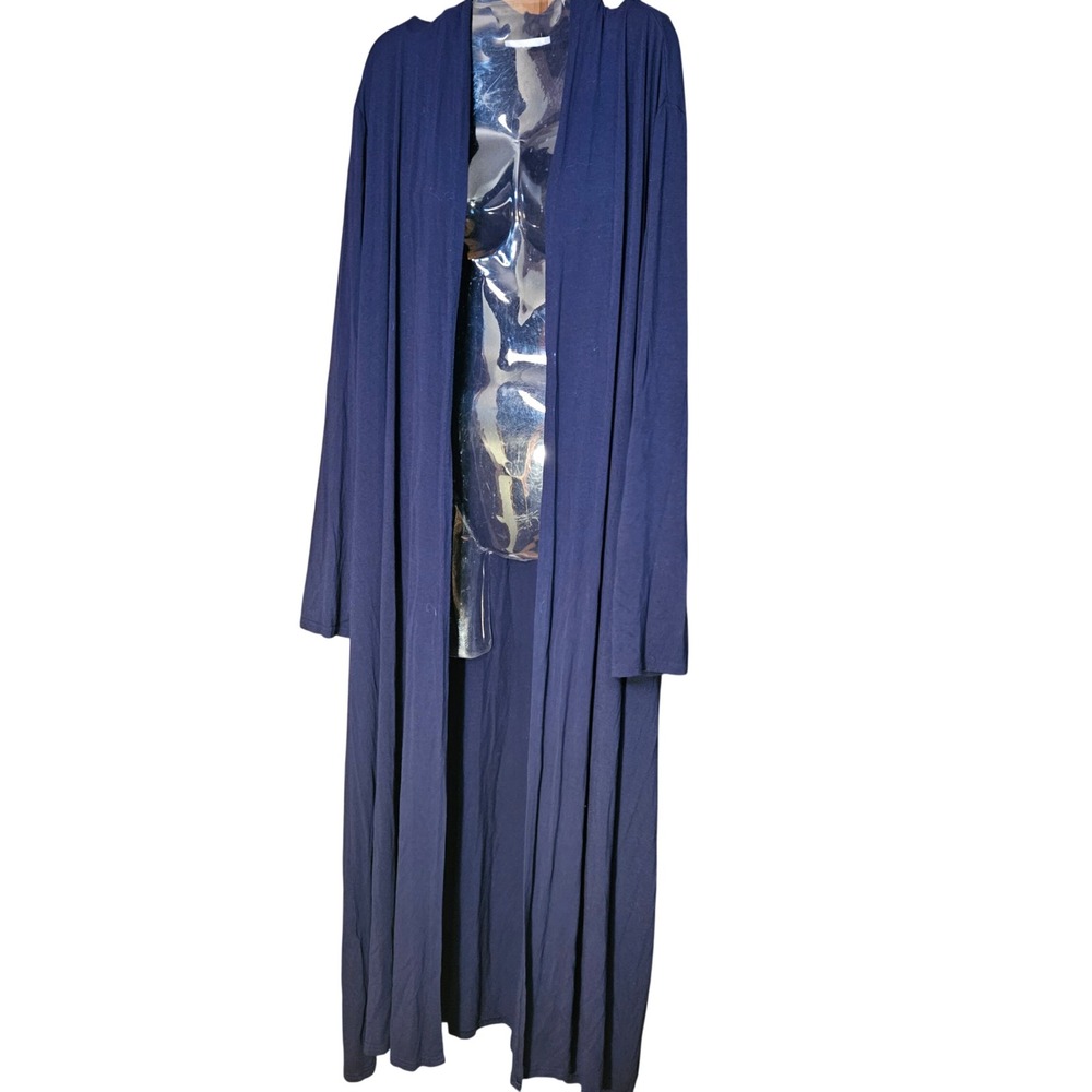 Bluetime Womens Navy Blue Open Front Maxi Duster Cardigan XL Long Sleeve Pockets